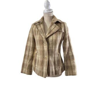 Banana Republic Women Cream Plaid 2-Button Blazer Sz SP Wool Alpaca Suit Jacket